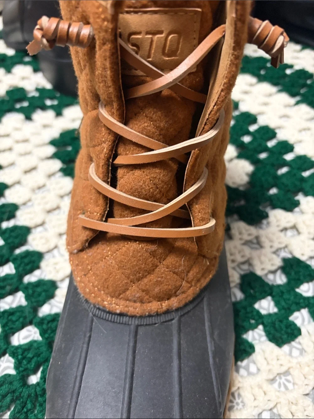 Men's Tan Quilted Waterproof Duck Boots with Black Rubber Shell